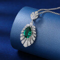 wholesale S925 Sterling Silver Enzela Emerald Full Diamond Oval Collarbone Necklace for Women。-0-0
