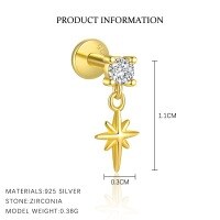 wholesale S925 Sterling Silver Irregular Zircon Star Earrings, Round Small Niche Design。-E4649-Gold/Single 925 Silver