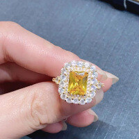 wholesale S925 silver ring set with eBay fashion champagne-colored high-carbon diamond engagement ring, 7*9 yellow band-R012 Yellow>No. 6