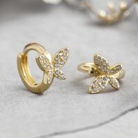 wholesale S925 Sterling Silver Micro-Inlaid Zircon Butterfly Hoop Ear Clasp, Small Fresh Pastoral Style Niche Design Earrings-Platinum 925 silver