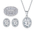 wholesale S925 Sterling Silver Zirconia Full Diamond Ring, Necklace, and Earrings High-End Jewelry Three-Piece Set-0-0