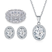 wholesale S925 Sterling Silver Zirconia Full Diamond Ring, Necklace, and Earrings High-End Jewelry Three-Piece Set-Earrings TLED090>925 silver