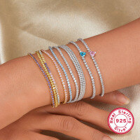 wholesale 925 Sterling Silver Cross-Border Hot-Selling Dainty Chain Layered Zircon Bracelet with Luxury High-End Feel for Wholesale Women's European and American Jewelry-White zirconium bracelet (2mm) 925 silver