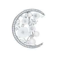 wholesale S925 Sterling Silver with Zircon and Shell Pearl Floral Brooch, Fashionable Classic Retro Elegant High-End Chinese Style Pin-brooch