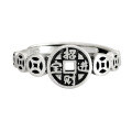 wholesale S925 Sterling Silver Retro Style Thai Silver Matte Ethnic Coin Pattern Wealth and Treasure Ring for Women, Adjustable Open Ring for Index Finger-0-4