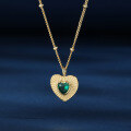 wholesale S925 Sterling Silver with Emerald Heart Necklace, Retro Elegant and Unique Ins-style Minimalist Luxury Collarbone Chain-0-1