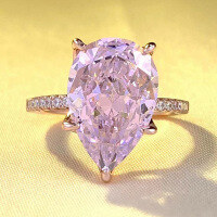 wholesale S925 Silver New 10*15mm High-Carbon Diamond Powder Drop-Shaped Ring, Fashionable and Versatile-R600 Pink Diamond No. 5
