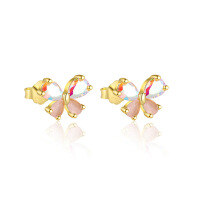 wholesale S925 Sterling Silver French-style Heart-shaped Zircon Earrings With Colorful Zircons, Sweet And Exquisite Set-E4814-Gold/Pair 925 Silver