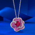 wholesale S925 Sterling Silver New Style Pigeon Blood Red Flower Necklace for Women, Rose Petal Fashion Versatile Pendant-0-0