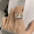 wholesale S925 Silver Unisex Wide-edge Open Adjustable Statement Ring With A Wavy Letter Design And Retro Hip-hop Style-0-5