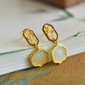 wholesale Black Gold Plated 925 Sterling Silver with Certificate, New Chinese Style National Wind Jade Earrings, Inlaid with Flower and Hetian Jade, Palace Style Ear Accessories-0-5