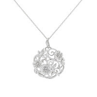 wholesale S925 Sterling Silver 028 European and American Retro Light Luxury Openwork Design Geometric Circular Floral Leaves Diamond-Inlaid Necklace for Women-Platinum 925 silver
