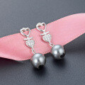 wholesale S925 Sterling Silver Vintage Light Luxury Gray Pearl Stud Earrings with Diamond Accents, Short Heart-shaped Wholesale-0-2