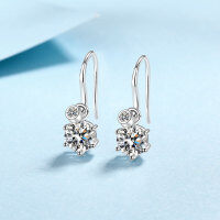 wholesale 925 Sterling Silver D Color Moissanite Ear Hooks Six-Prong Ear Studs Simple and Fashionable Earrings for Women Factory Direct Supply Ready-to-Ship Wholesale-A pair of 1.12 carat moissanite &gt; 925 silver