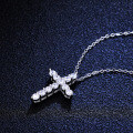 925 Sterling Silver 1ct Moissanite Women's Necklace with Geometric Cross Pendant-0-0