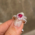 wholesale Metal: 925 Sterling Silver Zhuozhifan Jewelry New 5*5mm Pigeon Blood Red Heart Full Diamond Ring, Playful and Cute-0-1