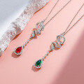 wholesale 18K Gold Plated High-End Emerald Necklace for Women, Luxury Fully Diamond-Cut Choker with Pear-Shaped Tourmaline Pendant Collarbone Chain-0-2