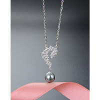 wholesale S925 Silver Fashion Diamond-Studded Fresh and Delicate Pearl Shell Bead Necklace, Korean Style Zircon Collarbone Chain, Elegant and Popular Pendant for Women-Gray Shell Pearl Necklace White Gold &gt; 925 Silver