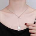 wholesale S925 sterling silver vintage distressed square plaque English ball chain with pearl ins style collarbone necklace-0-2