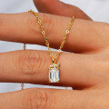 14K Gold Plated 925 Silver Full Moissanite Emerald Pendant Necklace-0-1