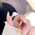 wholesale S925 Sterling Silver Ins Freshwater Pearl Ring for Women French Elegant Shell Pearl Temperament Adjustable Ring-0-4
