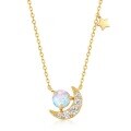 wholesale 925 Silver Japanese Retro Style Synthetic Opal Star Moon Necklace Minimalist Fashion Moon Goddess White Zircon Necklace Wholesale-0-5
