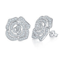 wholesale S925 Sterling Silver Plated Gold, Earl Flower Ins Internet Celebrity Style Luxury Full Diamond D Color Moissanite Earrings Camellia Ear Studs-All Moissanite (1.18 carats total)  925 silver