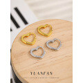wholesale S925 Sterling Silver Minimalist Hollow-Out Heart Ear Clasps, Versatile Shiny Earrings-0-0