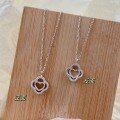 wholesale S925 Sterling Silver Maker's Four-Leaf Clover Full Diamond Hollow-Out Heart Pendant Necklace, Fashionable Minimalist Niche Design Collarbone Chain-0-2