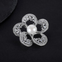 wholesale S925 Sterling Silver 13mm Natural Freshwater Pearl Floral Design Brooch, Luxurious and High-End Gemstone Brooch-Natural Freshwater Pearl Brooch 925 Silver