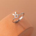 wholesale S925 silver with diamond rabbit ring, Korean-style minimalist adjustable women's jewelry R00146-0-2