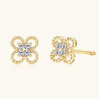 wholesale 10k Gold Ultra Fairy Women's Four-Leaf Clover Moissanite Stud Earrings New Arrival Small Fresh Ear Jewelry Elegant Earrings-Gold>0.024 carats+0.024 carats