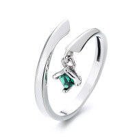 wholesale S925 sterling silver irregular geometric green zirconia ring, ins-style personalized luxury index finger ring-609J/approx. 2.3g>Adjustable opening