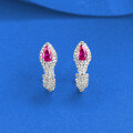 wholesale Metal S925 Sterling Silver Pear-shaped Red Zircon Snake Bone Ear Clasp High-end Sense Light Luxury Sparkling Earrings Live Stream Style-0-1