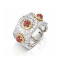 wholesale 925 Silver Gold-Plated Ring with High-Carbon Diamonds, Bujia Daisy Orange-Red Cabochon, Fashionable and Versatile Jewelry for Women-0-0