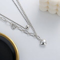 wholesale S925 Sterling Silver Creative French Double-Layer Spliced Chain Three-Dimensional Heart Necklace Elegant Light Luxury Style Pendant-0-3