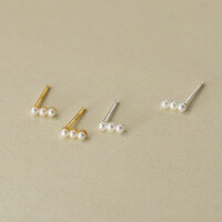 wholesale S925 Sterling Silver Fresh Sweet Ins Style Niche Design One Word Three Beads Stud Earrings M05757-Silver-One pair 925 silver