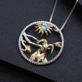 wholesale 925 Silver Chinese Style Zodiac Sheep Pendant with Natural Gemstone Necklace-0-1