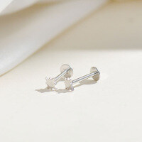 wholesale S925 Sterling Silver Ear Studs, Fashion Minimalist Star Four-pointed Star Eight-pointed Star Mini Ear Cartilage Piercing Flat Back Earrings-Platinum eight-pointed star (single) 1.0mm*6mm