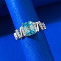 wholesale S925 Silver 6*8 Rectangular Flat Light Sea Blue Ring for Women, Minimalist and Elegant Diamond Ring, Drop Shipping-0-2