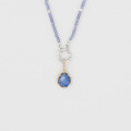 wholesale S925 Silver Plated 14K Gold Japanese Retro Light Luxury White Crystal & Lapis Lazuli Pendant-0-2