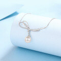 wholesale S925 Sterling Silver Women's Natural Freshwater Pearl Necklace with Asymmetric Tie Pendant Dainty and Sweet Luxury Choker for Wholesale-0-1