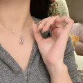 wholesale S925 Sterling Silver Agate Gourd Necklace for Women, New Chinese Style Bow Knot Hollow-Out Design Choker-0-3
