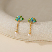 wholesale S925 Sterling Silver Exquisite Enamel Earrings, Ethnic Style Delicate Lily of the Valley Beaded Tassel Studs M06563-S925 silver pair 925 silver