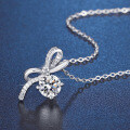 PT950-Plated S925 Silver Pendant Necklace with 1ct D Color Moissanite Bow Design-0-0