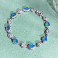 wholesale Silver Jewelry New Simulated Paraiba 5*7 Bracelet with Fashionable and High-End 1 Carat Bracelet for Women-B044【17cm】>925 silver