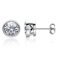 S925 Sterling Silver D-Color Moissanite Floral Six-Prong Stud Earrings-Bubble-K White 5mm  925 Silver