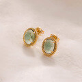 wholesale S925 Silver Plated 14K Gold Fashion Minimalist Design Amethyst and Green Crystal Earrings-0-3