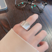 wholesale S925 Sterling Silver European and American Cross-Border Exaggerated Large Wide Band Ring with Matte Finish Geometric Style Open Adjustable Ring-YJ1049/approx. 6.8g Adjustable opening