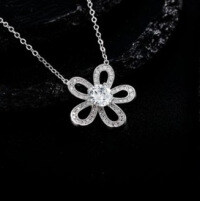 S925 Silver Cross-Border Exclusive Personalized Fan Flower Moissanite Necklace-S925 sterling silver + 1-carat white moissanite
